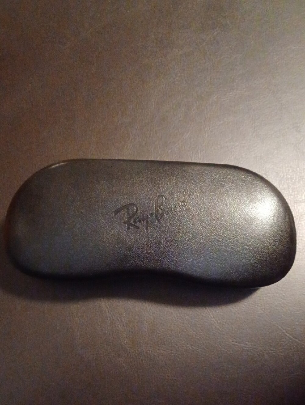 Ray-Ban Black Leather Eyewear Hard Case with Embossed Logo Men Women
